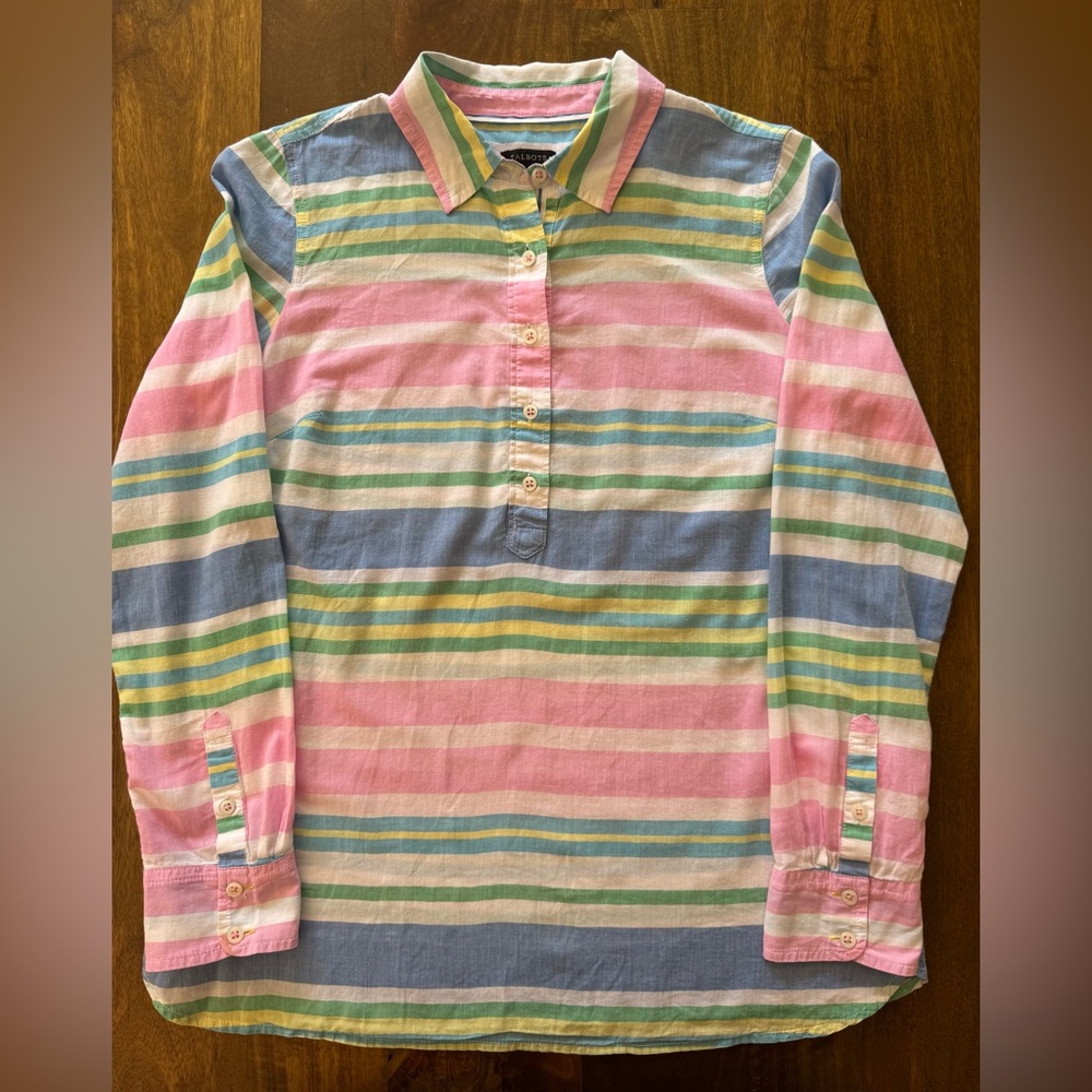 Talbots Cotton Stripe Popover Top Beach Club Tunic Long‎ Sleeve Women XS